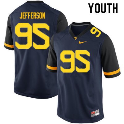 Youth West Virginia Mountaineers NCAA #95 Jordan Jefferson Navy Authentic Nike Stitched College Football Jersey PF15Y44JC